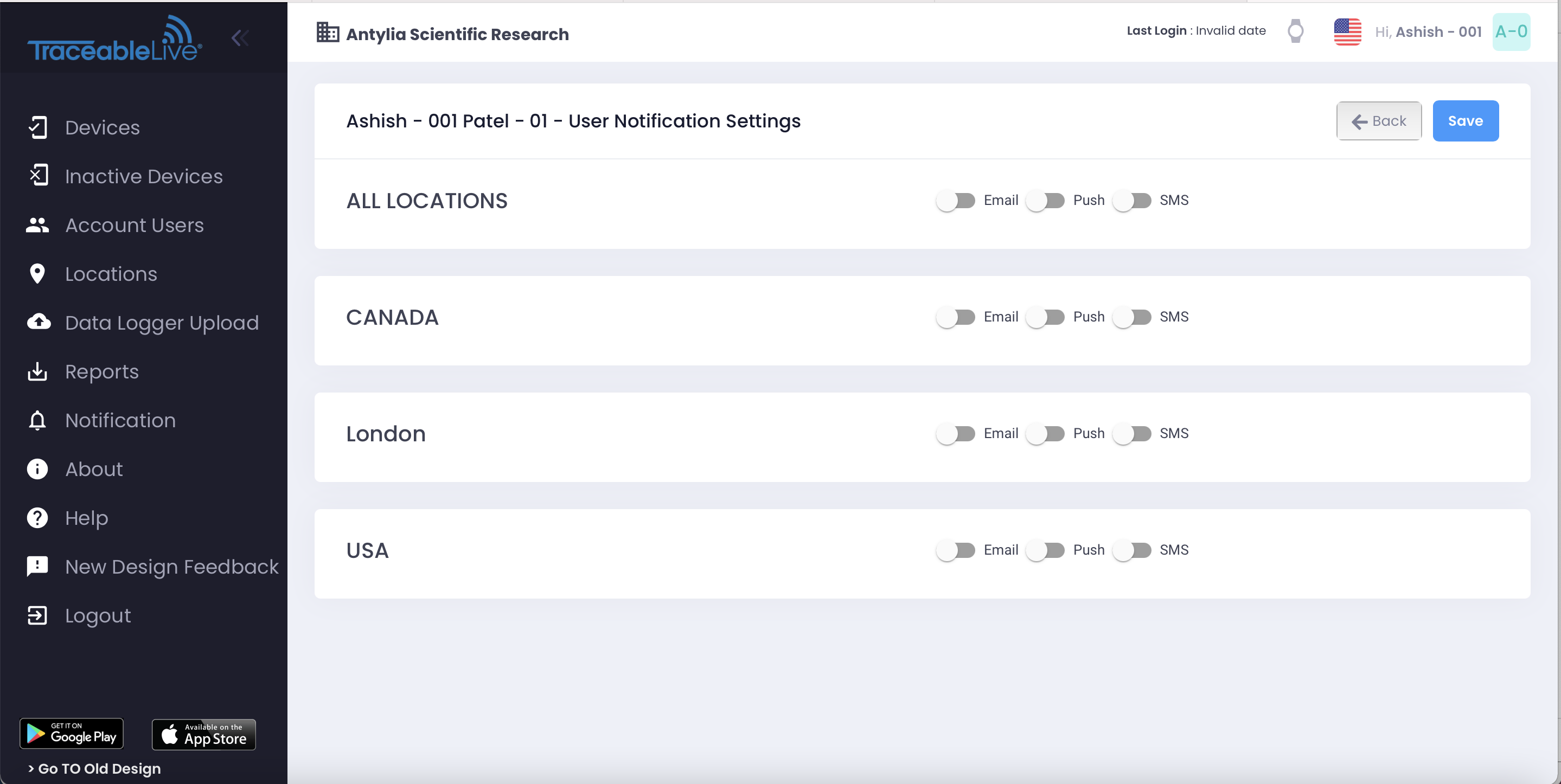 TraceableLive notifications dashboard